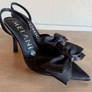 NEW ANTONIO MELANI Satin Bow Sling Back Pumps, Black, 7.5